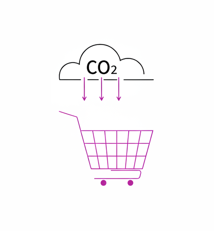 shopping cart under a co2 cloud illustrating how consumer goods companies evaluate suppliers based on verifiable product level carbon data and reward transparent reporting