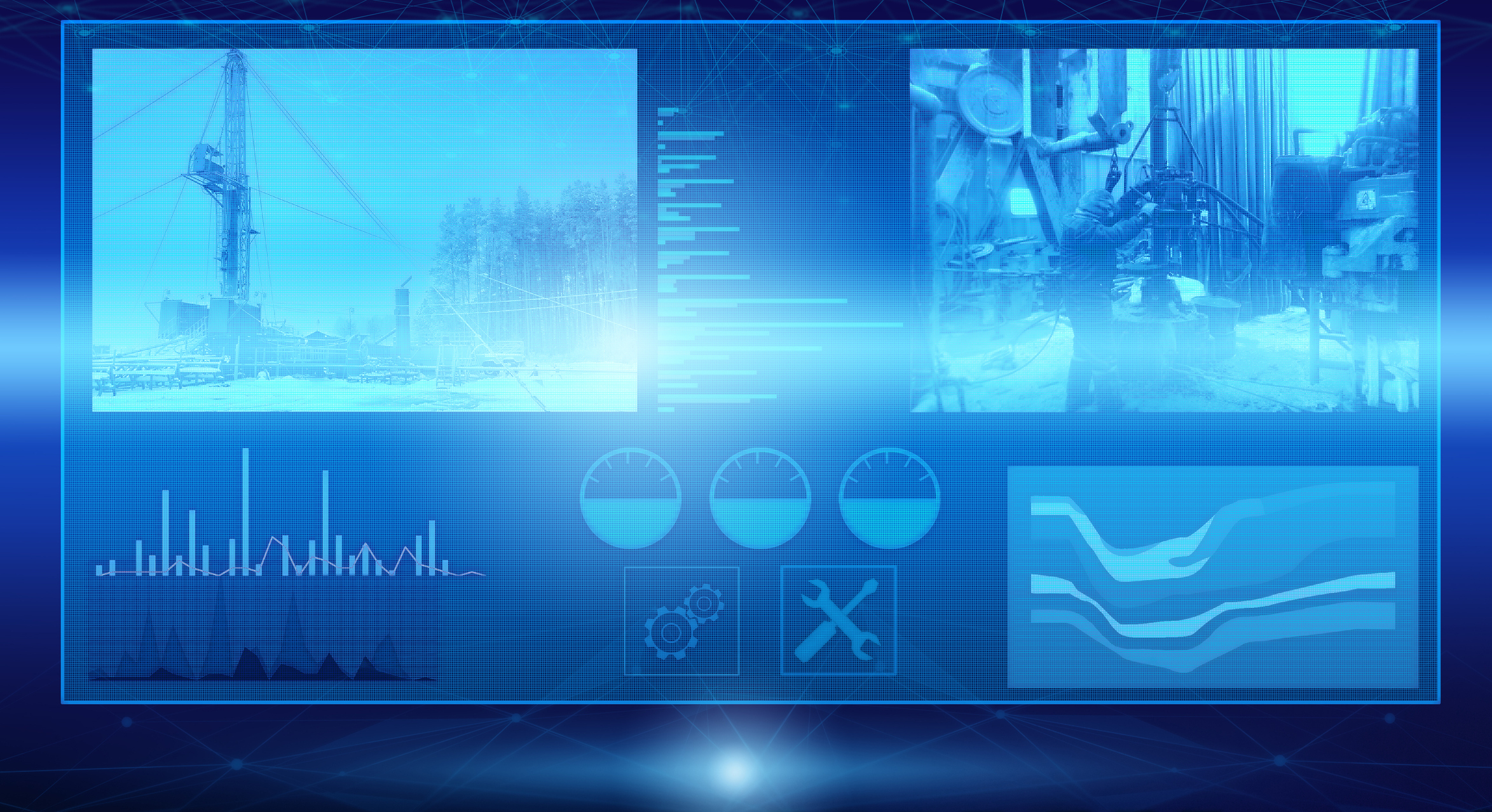 digital dashboard showing drilling operations alongside energy and equipment metrics illustrating how automation systems provide real-time data for emissions tracking and sustainability performance planning